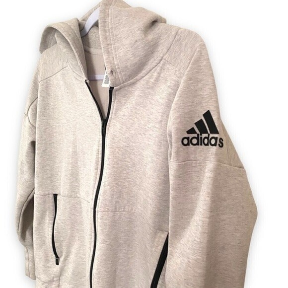 Adidas ID Stadium Full Zip Gray Hoodie Black Zip Comfortable Athletic Sweater - Picture 8 of 15